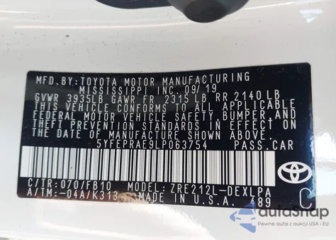 2020 Toyota Corolla Le from USA, damaged, VIN 5YFEPRAE9LP063754